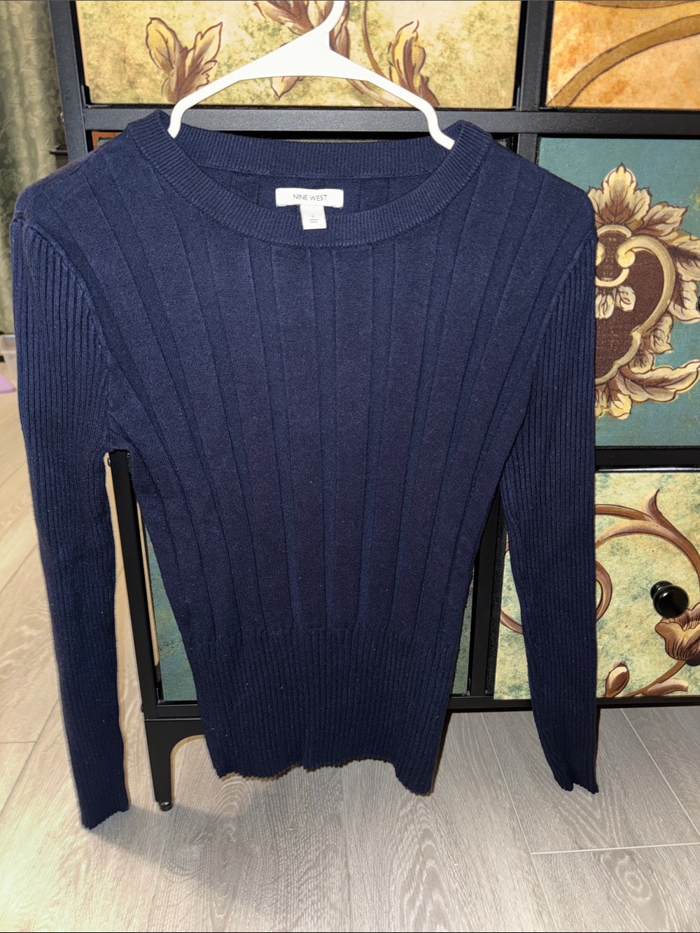 Nine West Navy Ribbed Scoop-Neck Sweater